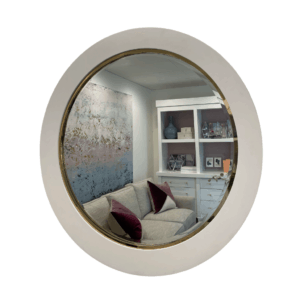 bradshaw designs round wall mirror with white and gold border