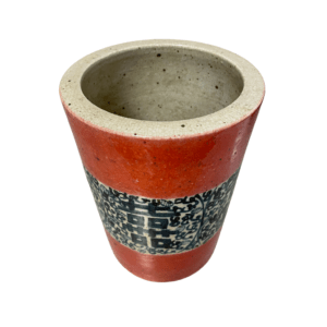 Red and navy oriental vase opening view